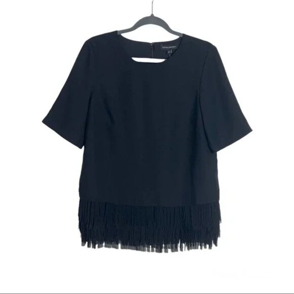 New with Tags Banana Republic Crepe Fringe Hem Top Small Black - Picture 1 of 6